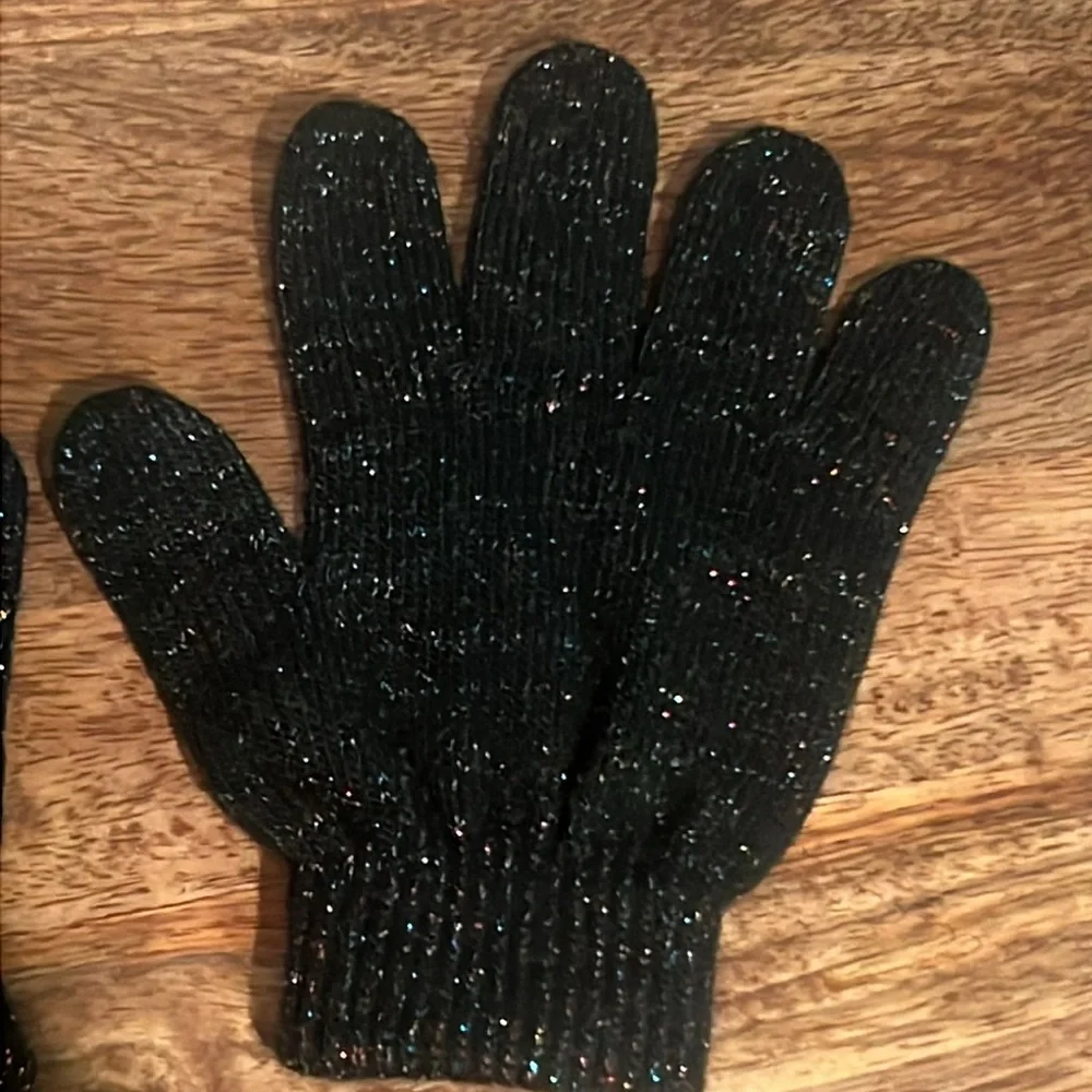 Kids hand mittens cold weather gloves black with neon shimmer sparkles One Size